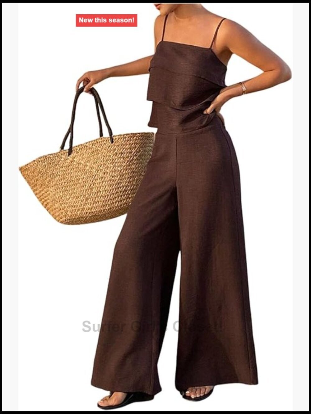 Women's 2 Piece Vacation Set - Ruffle Camisole & Trouper Pants - Soft Polyester